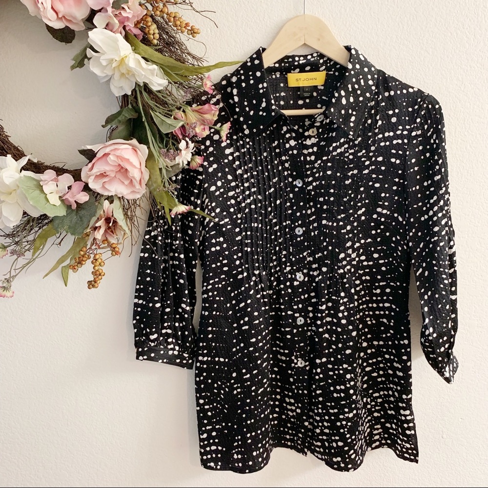 St. John | Textured Silk Button Down Blouse